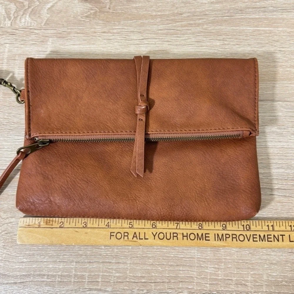 Universal Thread Wristlet Clutch Cognac Tan Boho Western Festival Foldover Bag